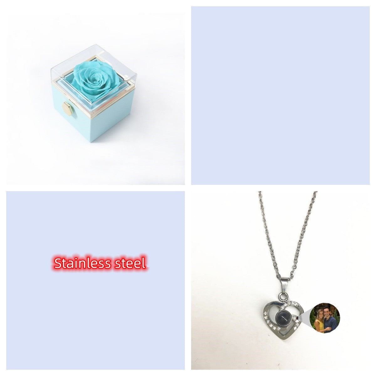 S925 Silver Romantic Colorful Photo Projection Necklace Heart Shaped Pendant Necklace