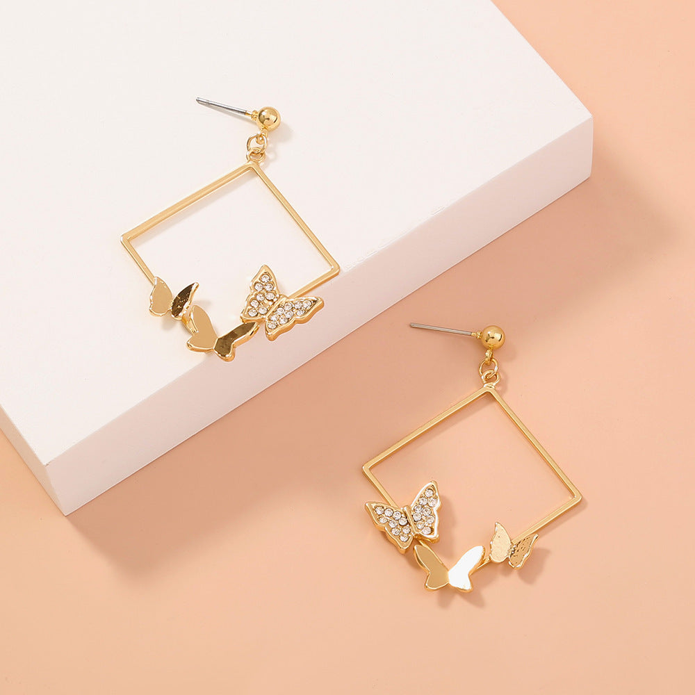 Geometric Fashion Diamond Three-dimensional Butterfly Temperament All-match Earrings