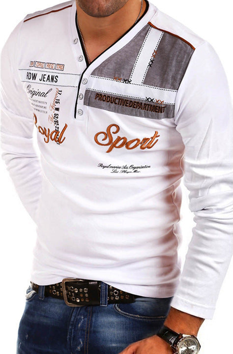Men's Long-Sleeved T-Shirt Fashion Personality V-Neck Short-Sleeved Polo Shirt