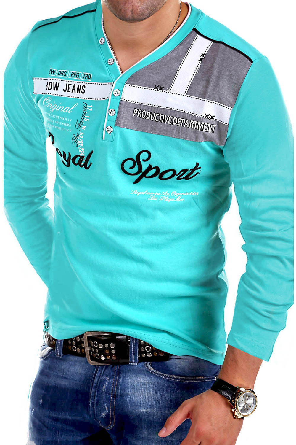 Men's Long-Sleeved T-Shirt Fashion Personality V-Neck Short-Sleeved Polo Shirt