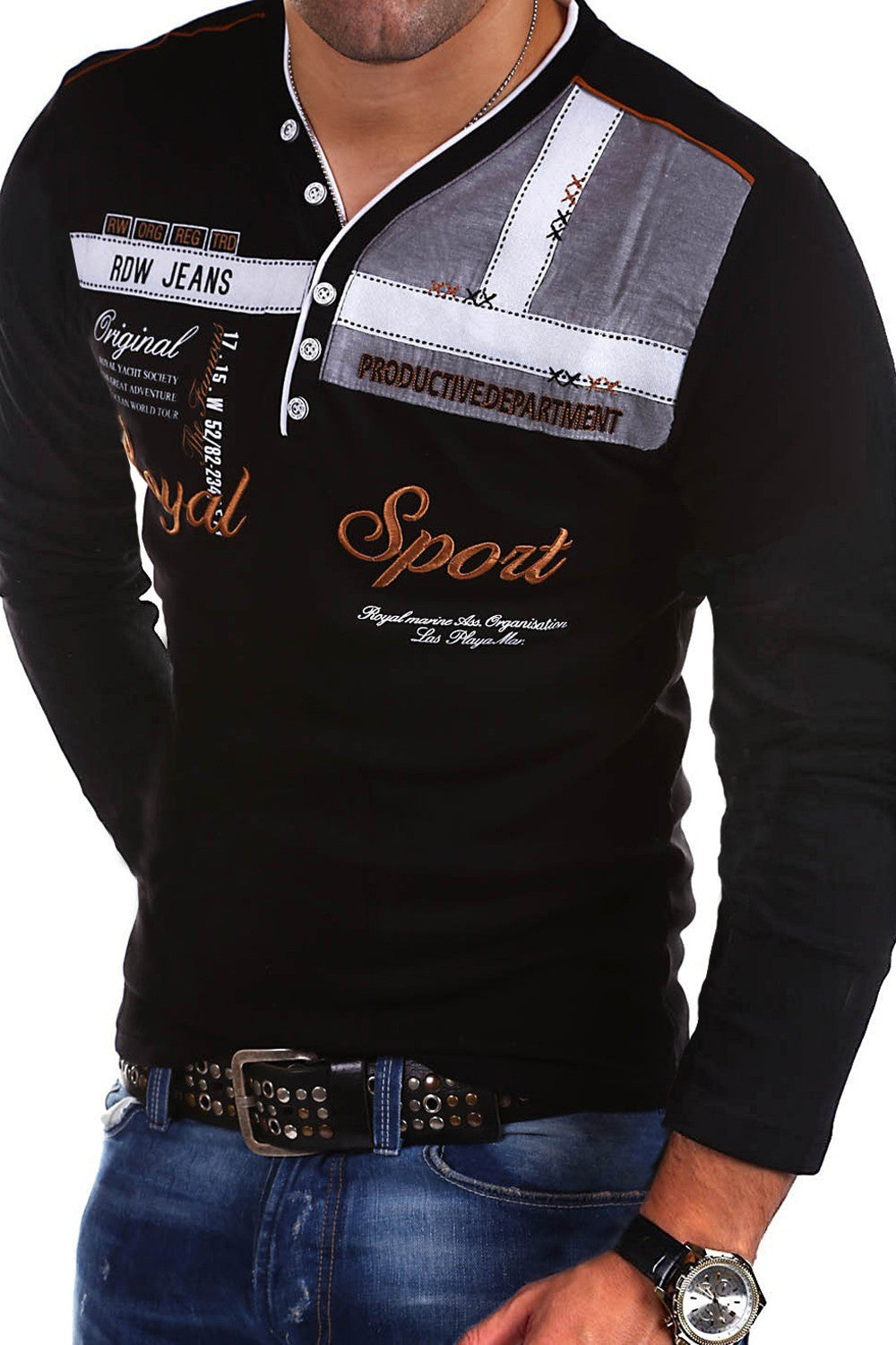 Men's Long-Sleeved T-Shirt Fashion Personality V-Neck Short-Sleeved Polo Shirt