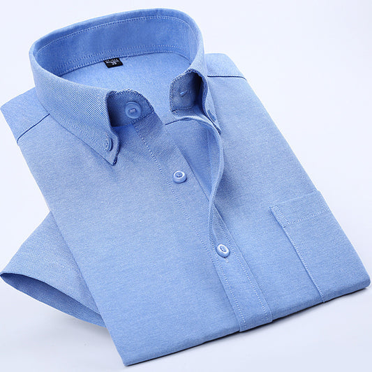 Summer Business Oxford Short-Sleeved Shirt For Men, New Men's Non-Iron Anti-Wrinkle Solid Color Button Collar Men's Short-Sleeved Shirt