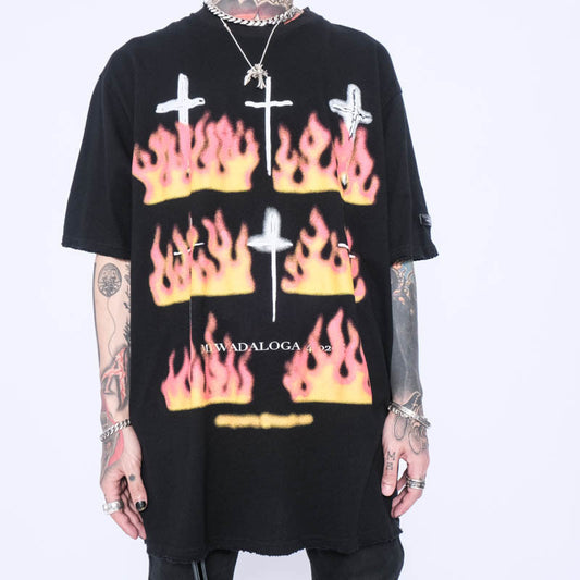 Hip-Hop Flame Printed Short-Sleeved T-Shirt