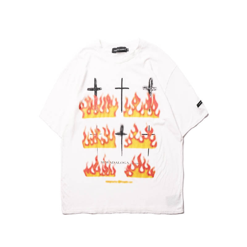 Hip-Hop Flame Printed Short-Sleeved T-Shirt