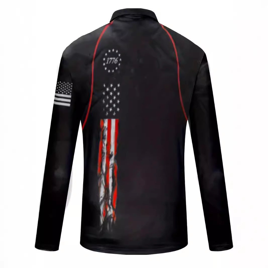 Long-sleeve Zipper Men's Sports Polo Shirt