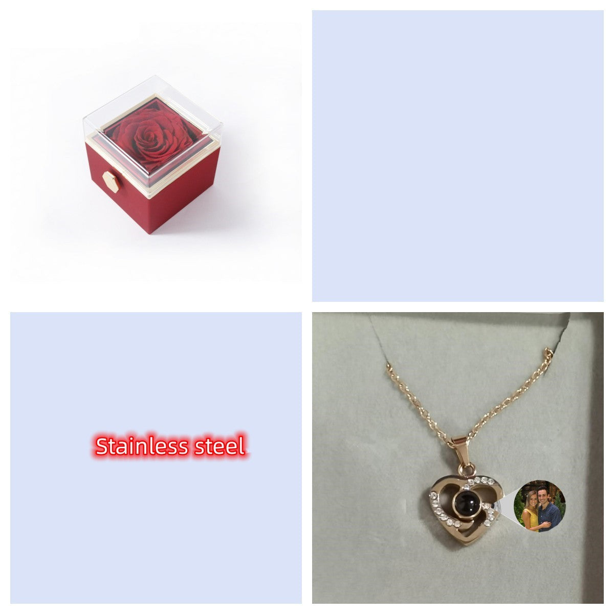 S925 Silver Romantic Colorful Photo Projection Necklace Heart Shaped Pendant Necklace