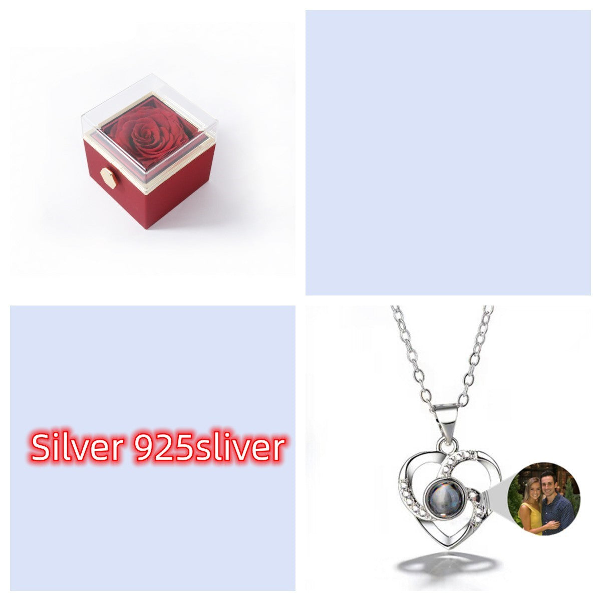 S925 Silver Romantic Colorful Photo Projection Necklace Heart Shaped Pendant Necklace