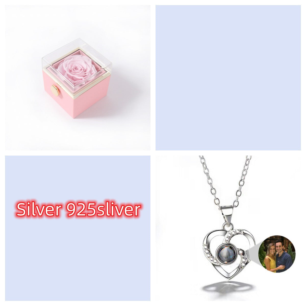 S925 Silver Romantic Colorful Photo Projection Necklace Heart Shaped Pendant Necklace