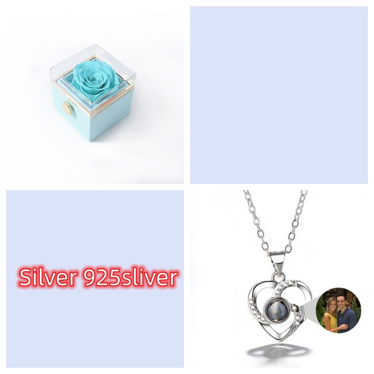 S925 Silver Romantic Colorful Photo Projection Necklace Heart Shaped Pendant Necklace