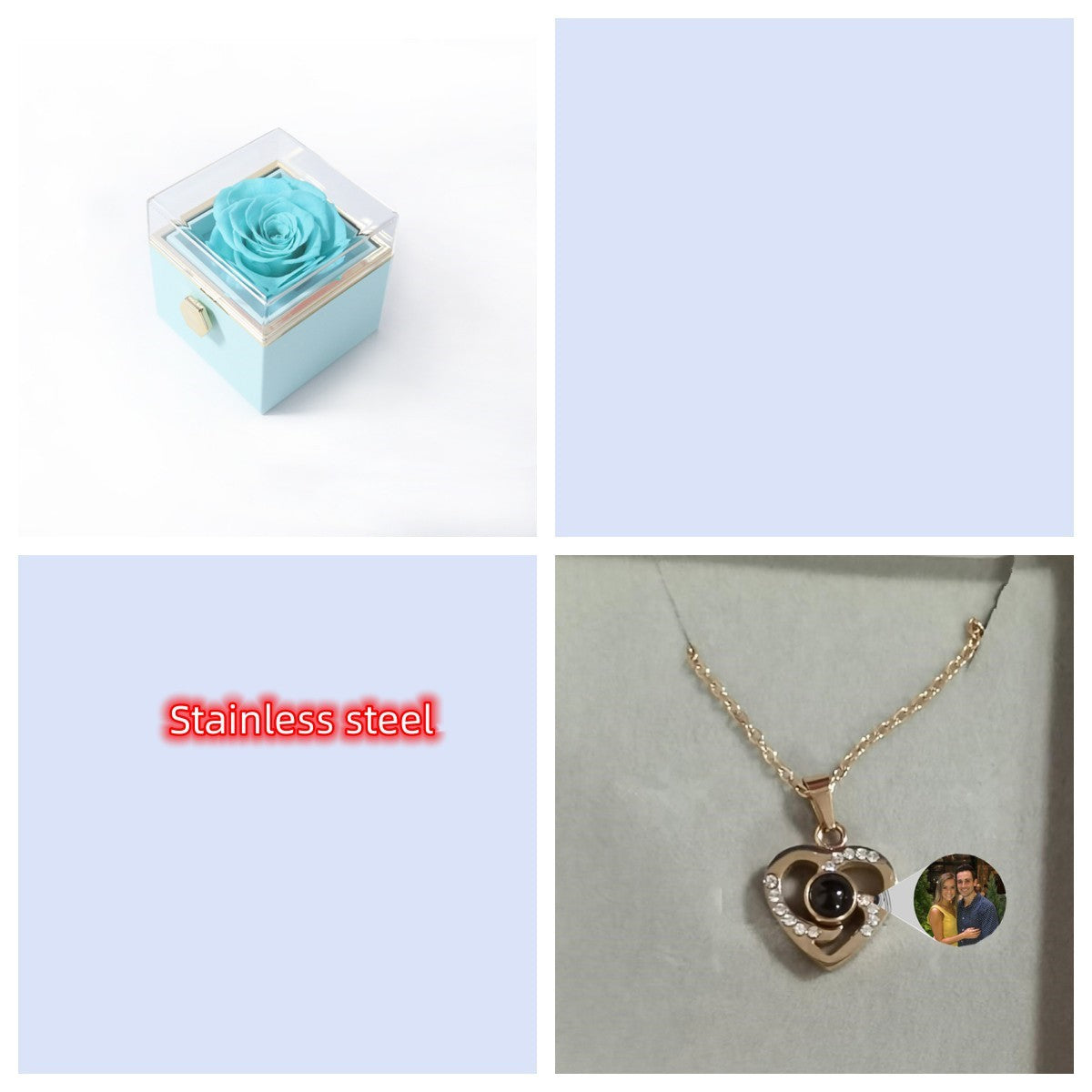 S925 Silver Romantic Colorful Photo Projection Necklace Heart Shaped Pendant Necklace