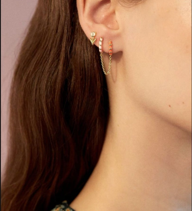 Color Twisted Copper Buckle With Chain Earrings Ear Buckle