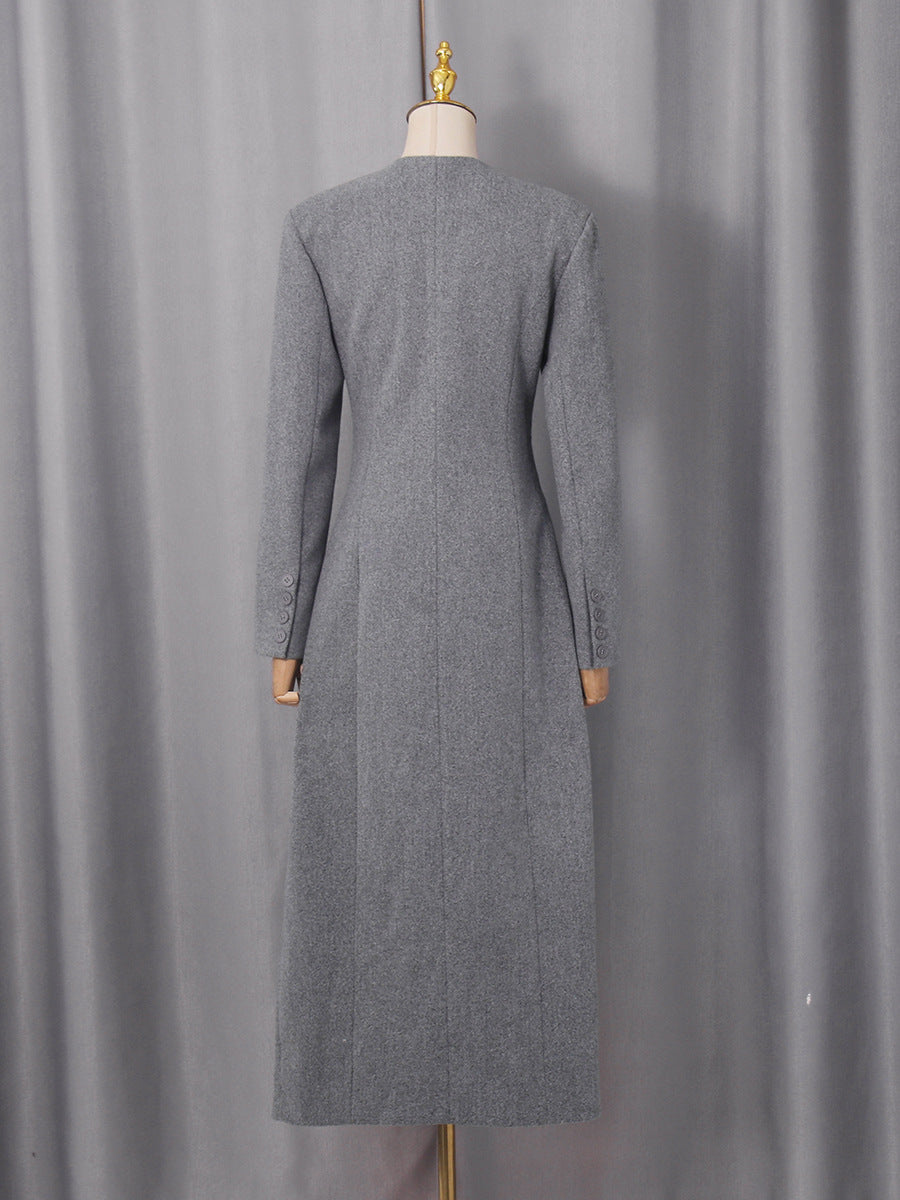 Asymmetric buttoned tweed midi dress coat in stylish design, featuring a tailored fit and textured fabric, by CJdropshipping.