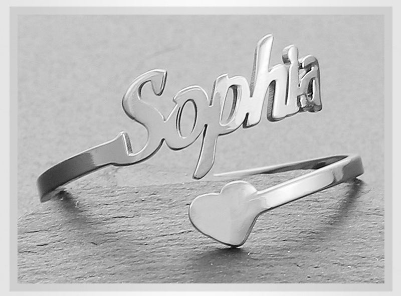 Adjustable Custom Letter Heart Ring