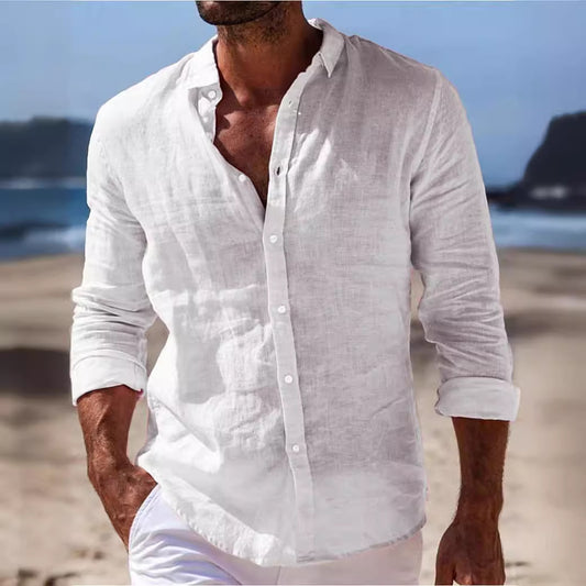 Men's Casual Cotton And Linen Solid Color Shirt