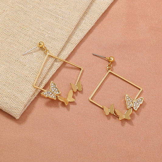 Geometric Fashion Diamond Three-dimensional Butterfly Temperament All-match Earrings