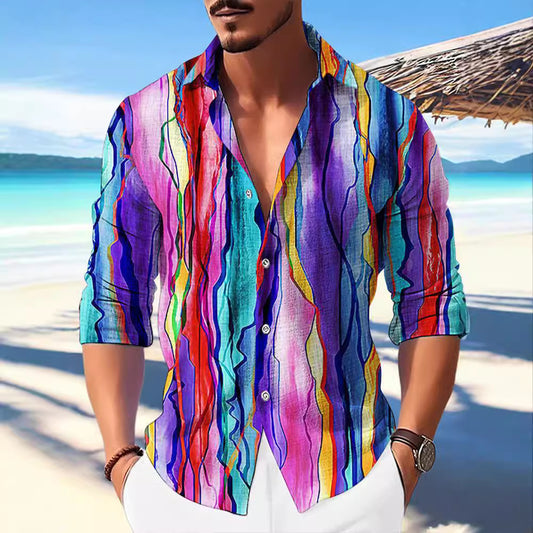 Color Matching Bamboo Linen Printed Men's Shirt