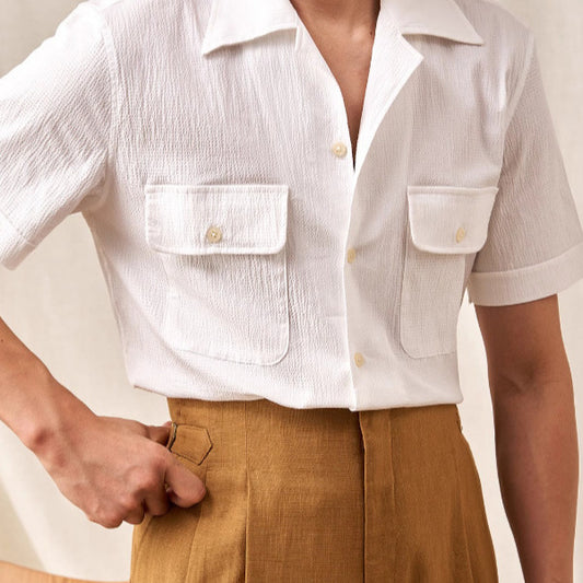 Cuban Collar Shirt Men's Short Sleeve Summer Thin