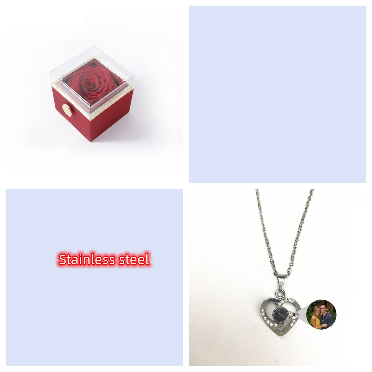 S925 Silver Romantic Colorful Photo Projection Necklace Heart Shaped Pendant Necklace