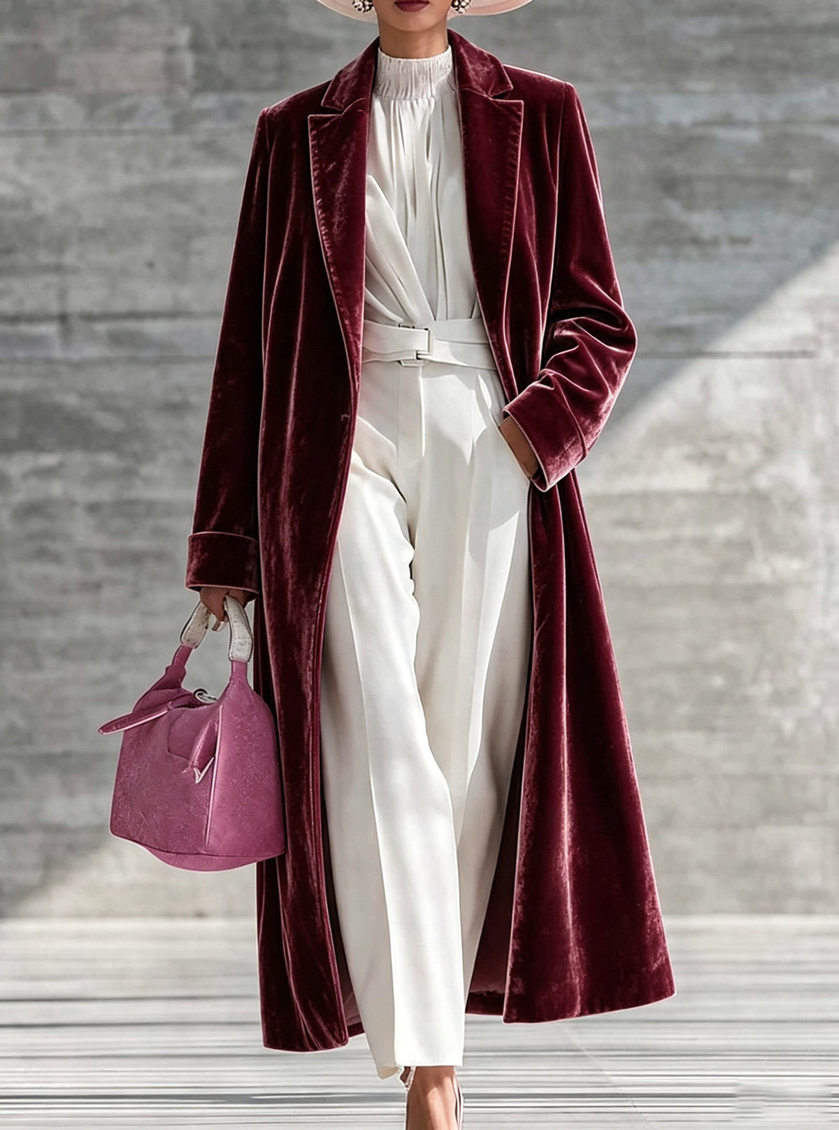 Women’s long velvet winter coat with turn-down collar and over-the-knee length, stylish TikTok hot-selling jacket by CJdropshipping.