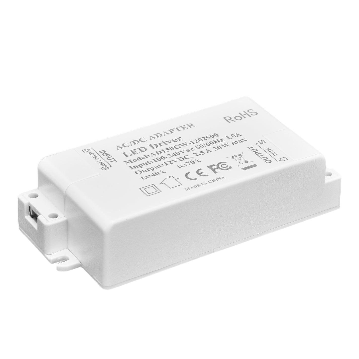 30W DC 12V 2.5A LED Driver Constant Voltage No Flicker LED Light Transformer for Bathroom Restroom AC 100‑240V