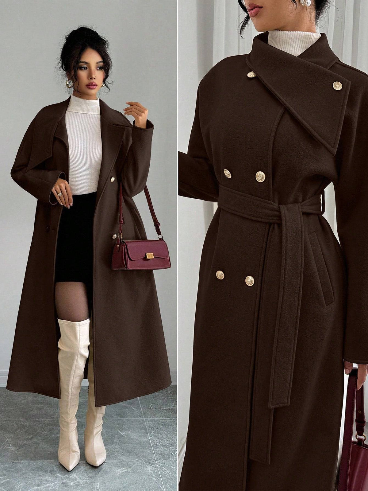 Warm double-breasted woolen coat for autumn and winter, stylish European and American fashion by CJdropshipping.