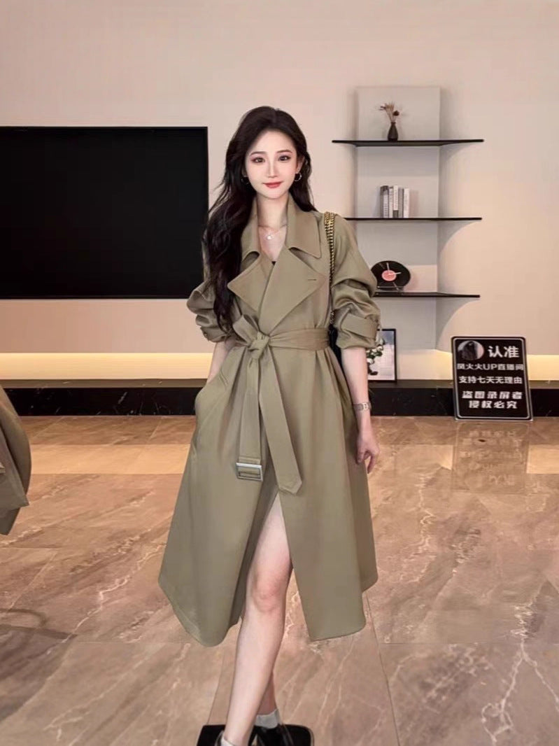 Classic belted long trench coat by CJdropshipping, featuring a tailored fit, double-breasted design, and stylish collar.