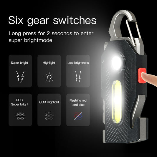 Lampe de poche d'urgence multifonctionnelle rechargeable, porte-clés, lumière de travail COB haute luminosité, lumière de maintenance, lampe LED de camping en plein air