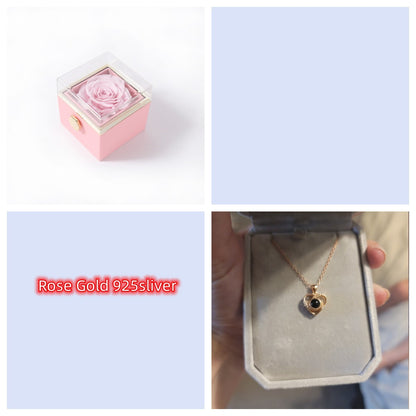 S925 Silver Romantic Colorful Photo Projection Necklace Heart Shaped Pendant Necklace