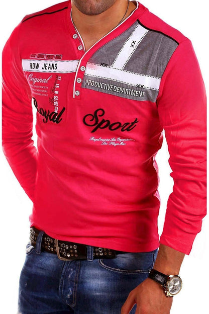 Men's Long-Sleeved T-Shirt Fashion Personality V-Neck Short-Sleeved Polo Shirt