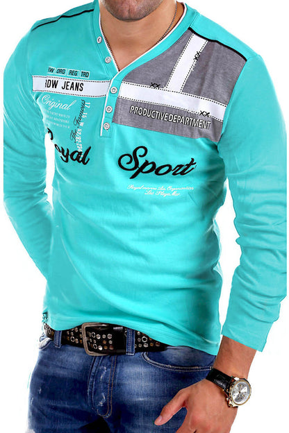 Men's Long-Sleeved T-Shirt Fashion Personality V-Neck Short-Sleeved Polo Shirt