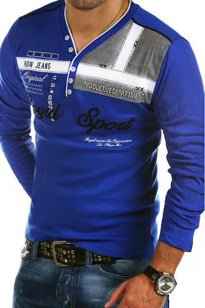Men's Long-Sleeved T-Shirt Fashion Personality V-Neck Short-Sleeved Polo Shirt
