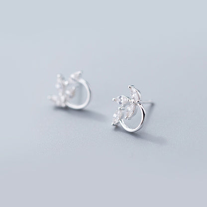 S925 Silver Female Japanese And Korean Literature And Art Small Fresh Diamond Leaf Earrings