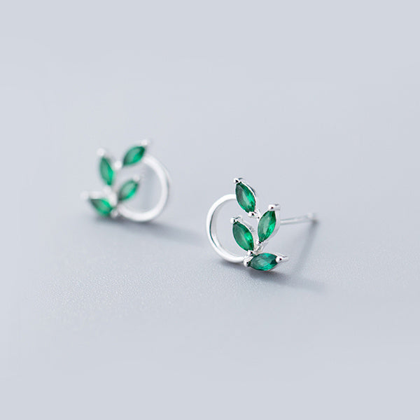 S925 Silver Female Japanese And Korean Literature And Art Small Fresh Diamond Leaf Earrings
