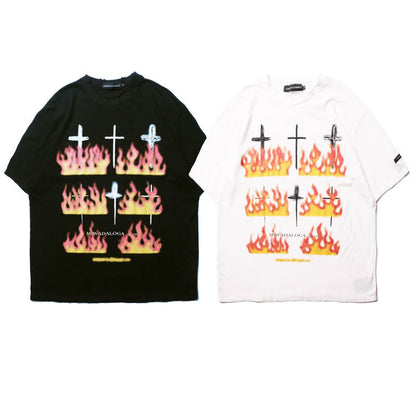 Hip-Hop Flame Printed Short-Sleeved T-Shirt