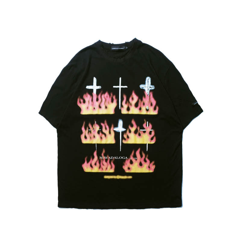 Hip-Hop Flame Printed Short-Sleeved T-Shirt