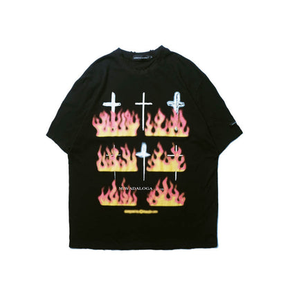 Hip-Hop Flame Printed Short-Sleeved T-Shirt