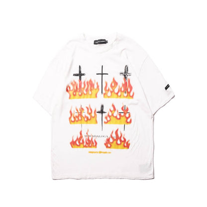 Hip-Hop Flame Printed Short-Sleeved T-Shirt