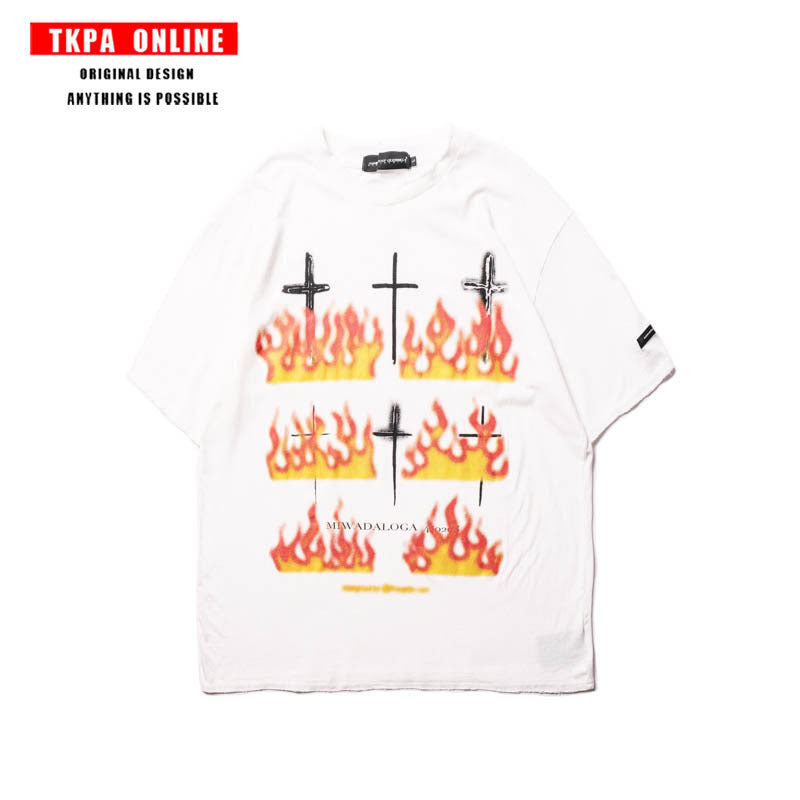Hip-Hop Flame Printed Short-Sleeved T-Shirt