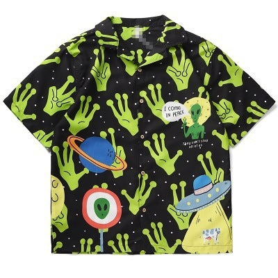 Digital Printing Short-sleeved Shirt Summer Casual Loose Japanese Shirt Men