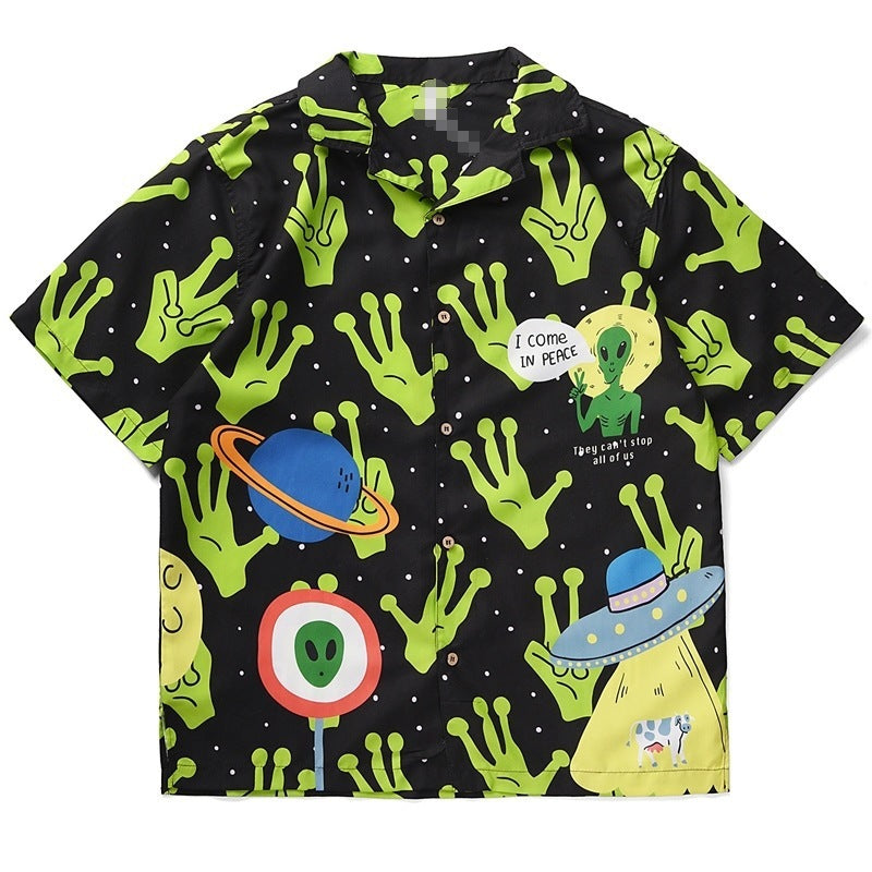 Digital Printing Short-sleeved Shirt Summer Casual Loose Japanese Shirt Men