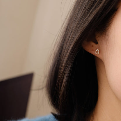 925 Sterling Silver 14K Gold Plated Earrings Full Of Diamonds And Micro Inlaid Zircons Lucky Horseshoe U Shape