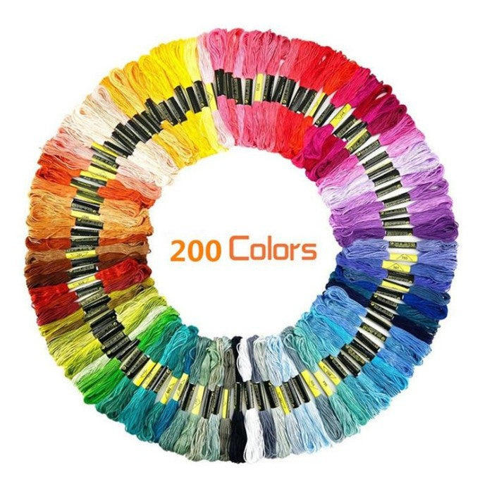 Colorful cross stitch embroidery threads in various shades, featuring woven cotton strands for DIY craft projects.