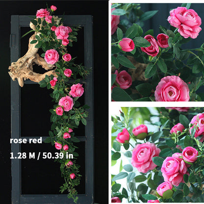 Artificial Tea Rose Flower Vine Fake Flower Vine Rose Rattan Soft Decoration Flower