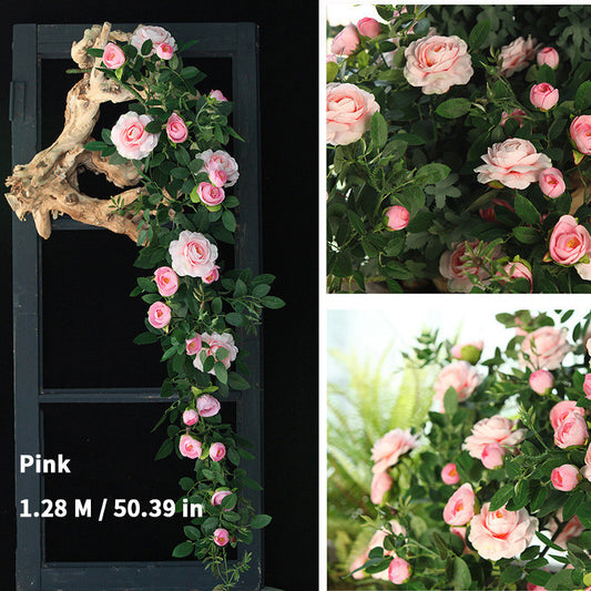 Artificial Tea Rose Flower Vine Fake Flower Vine Rose Rattan Soft Decoration Flower