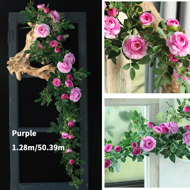 Artificial Tea Rose Flower Vine Fake Flower Vine Rose Rattan Soft Decoration Flower
