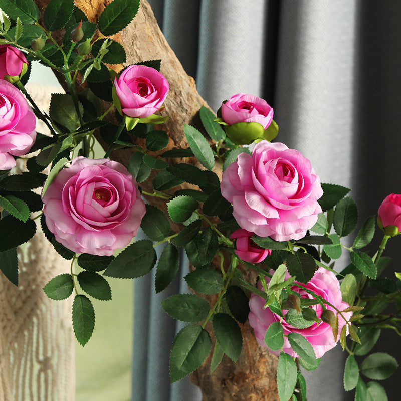 Artificial Tea Rose Flower Vine Fake Flower Vine Rose Rattan Soft Decoration Flower