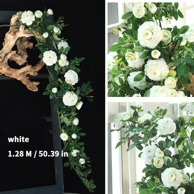 Artificial Tea Rose Flower Vine Fake Flower Vine Rose Rattan Soft Decoration Flower