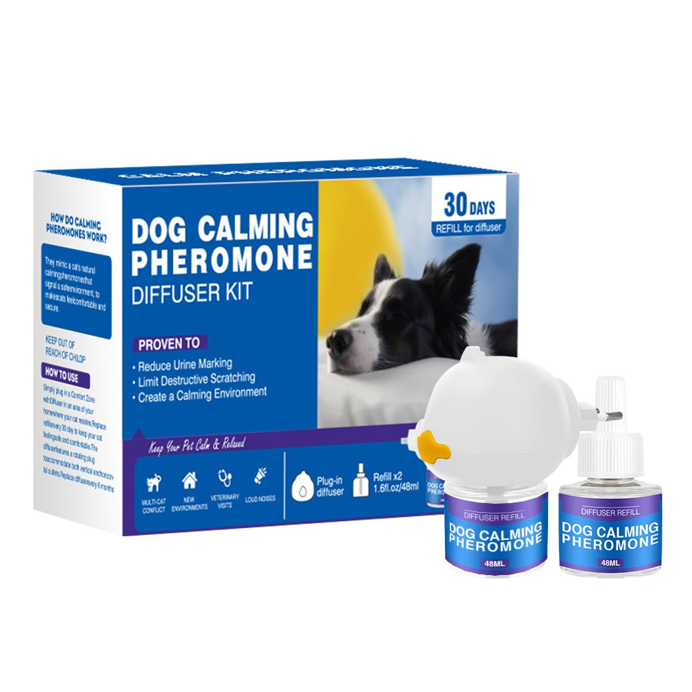 Pet cat and dog anti-stress aromatherapy diffuser by CJdropshipping, showing the device emitting calming vapor for pets.