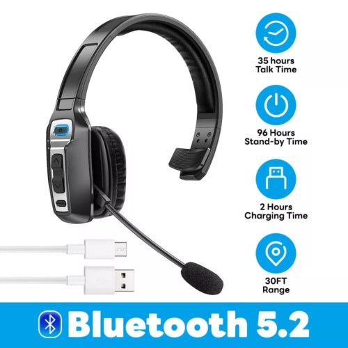 Trucker Bluetooth 5.2 Wireless Headset With Noise Cancelling Mic For Phones PC