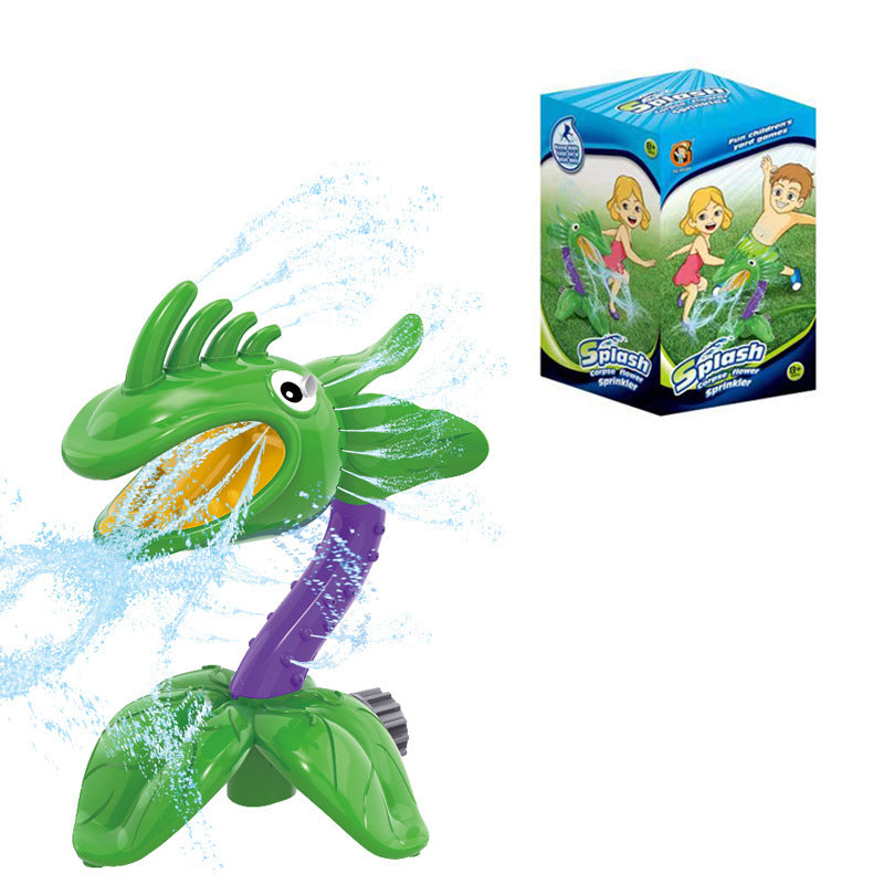 Colorful outdoor water sprinkler toy for kids, featuring cartoon design, suitable for garden summer play and outdoor water fun.